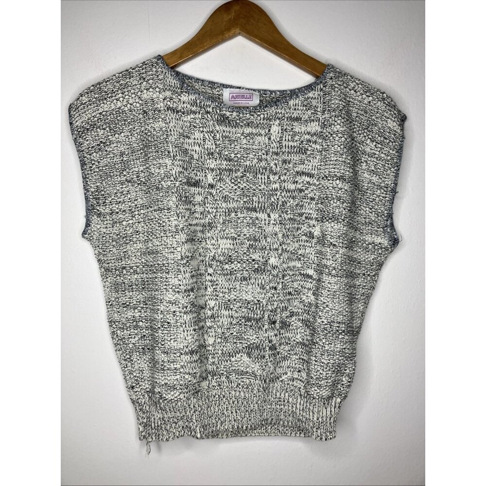 Vintage 80's Arielle Sleeveless Knit Sweater Women's Small Gray White